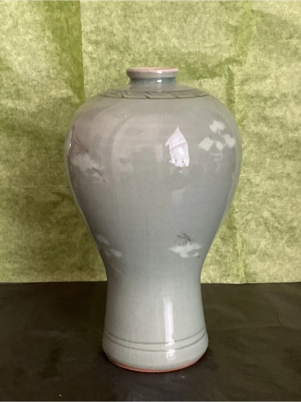 Vintage Green Celadon Glazed Porcelain Vase 6.5”